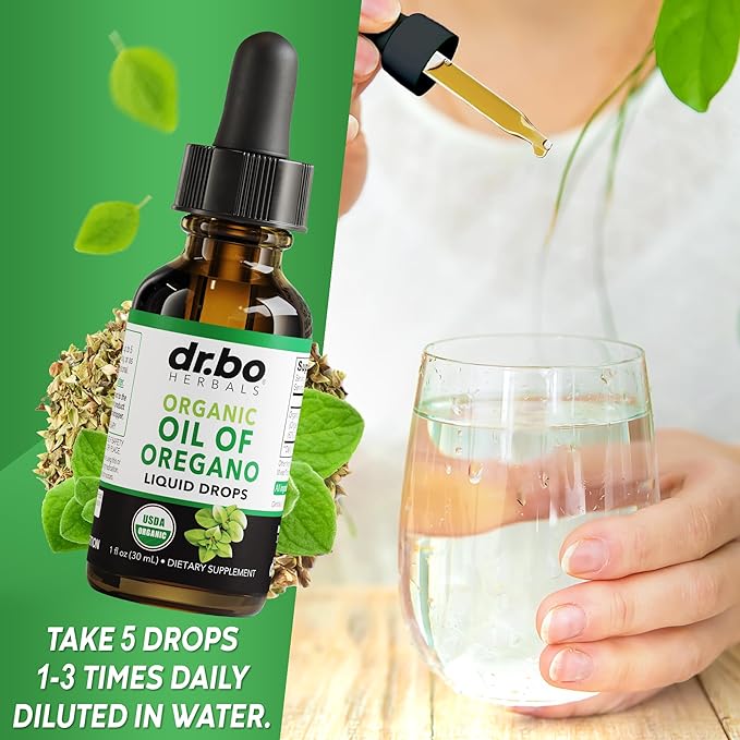 Oregano Oil Organic Liquid Drops - 6 Month Supply Oil of Oregano Drops Tincture Extract, Cleanse, Detox, Immune Support, Digestive Gut Health - Pure Vegan Non-GMO Herbal Organic Oregano Oil Drops 1 oz