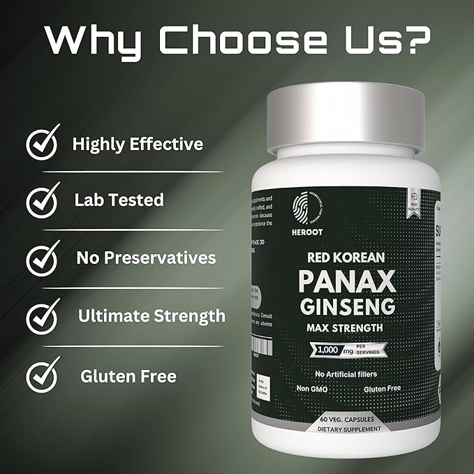 Panax Ginseng Capsule 500 MG Per Serving Energy, Serving for Mood, Cognitive Function and Energy Support, Non-GMO (Pack of 20 Capsule)