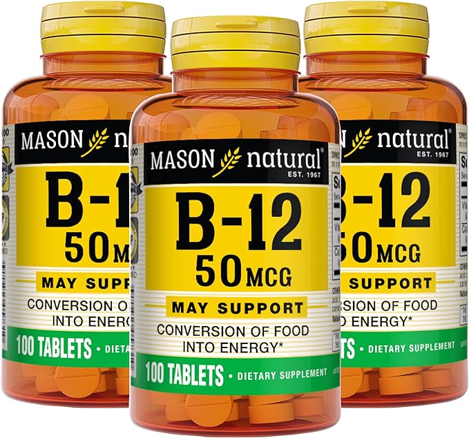 MASON NATURAL Vitamin B12 50 mcg with Calcium, 300-Day Supply, Dietary Supplement to Support Natural Energy Levels, 100 Tablets (Pack of 3)