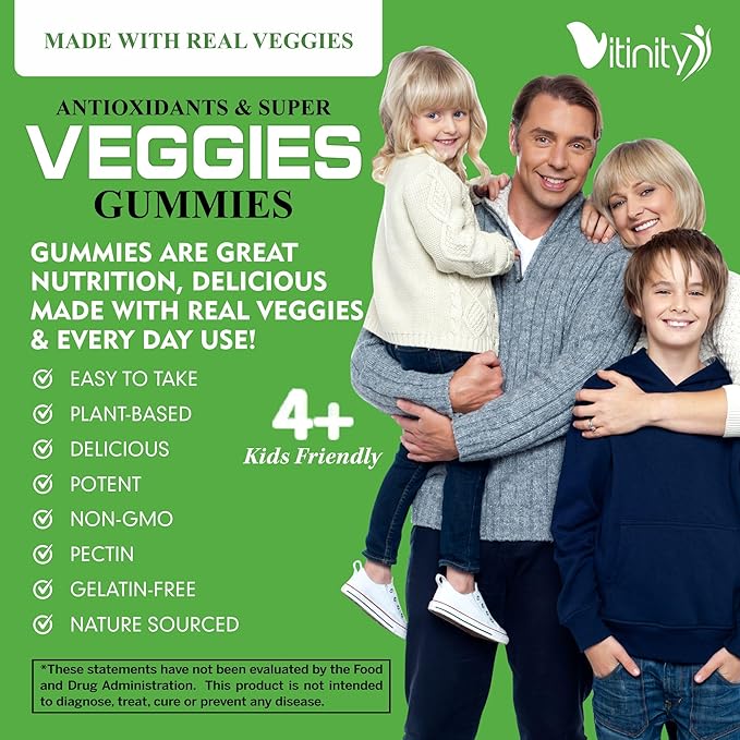 Made with Real Super Veggies Delicious Gummy Supplement,Men,Women & Kids(60 Chews),30 Veggies,Herbs,Fruit and Vegetable Vitamins,Non-GMO,Pectin-Based,Gluten-Free,No More Pills (30 Day Supply)