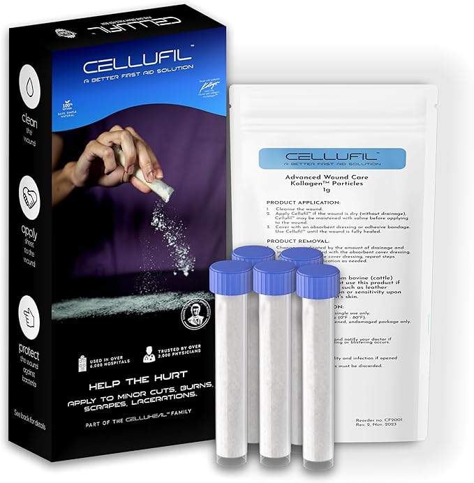 Cellufil® Collagen Particles for Advanced Wound Care – 100% Non-Hydrolyzed Bovine Collagen for Tissue Regeneration, First Aid & Minor Bleeding, 10 Vials
