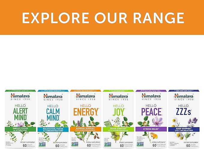 Himalaya Hello Energy with Ashwagandha for Adrenal Support & Daily Energy and & Ashwagandha +Immune with Vitamin C for Active Immune Support, 60 Capsules Each - Bundle