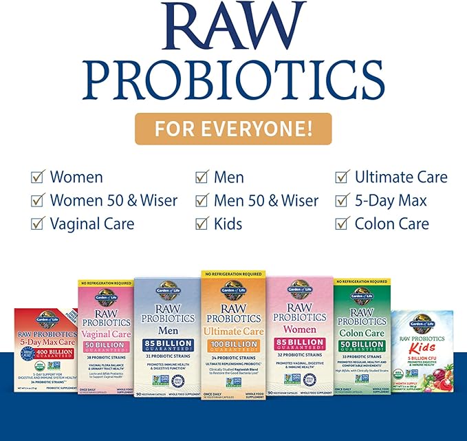 Garden of Life Organic Probiotic Powder for Women and Men - Raw Probiotics 5-Day Max Care 400 Billion CFU - 5-Day Support for Digestive and Immune Health - 2.4 oz Powder