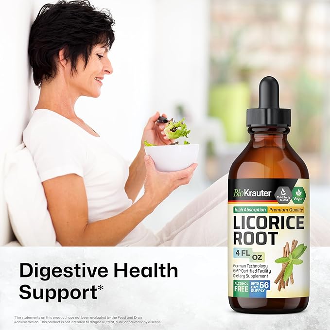 BIO KRAUTER Licorice Root Tincture - Licorice Root Extract for Digestive Support - Alcohol and Sugar Free - Vegan Drops 4 Fl.Oz.