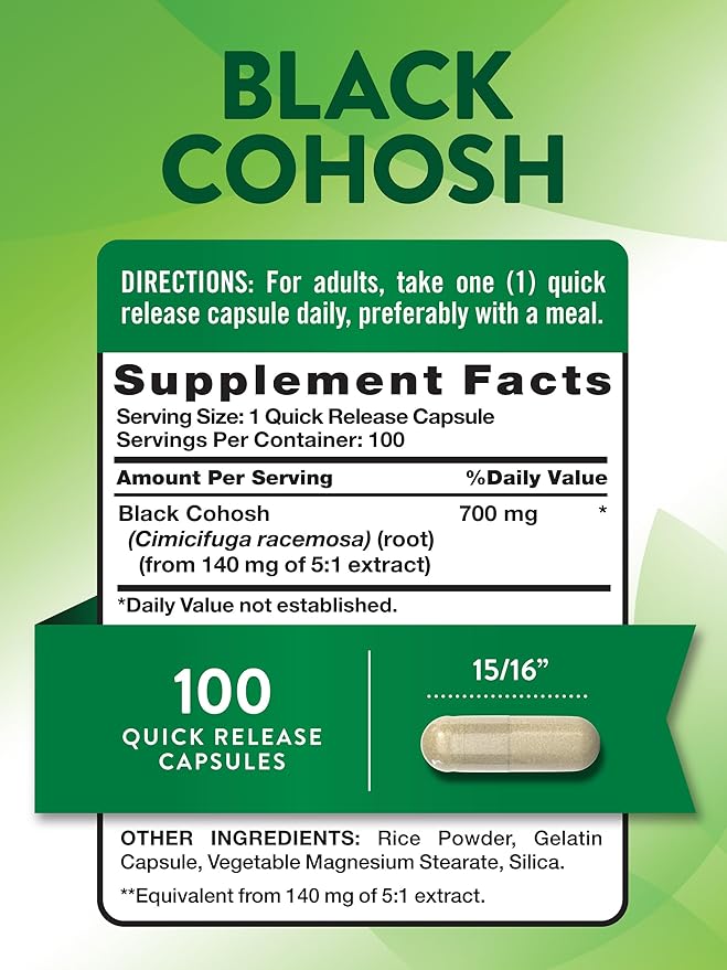 Nature's Truth Black Cohosh | 100 Capsules | Root Extract | Non-GMO & Gluten Free Supplement