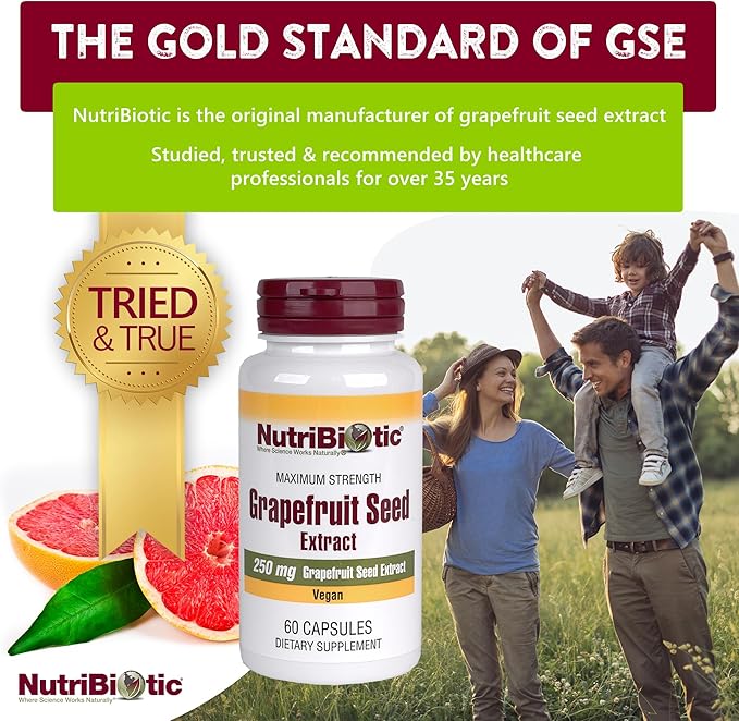 NutriBiotic – Grapefruit Seed Extract Capsules 250 mg, 60 Count - Maximum Strength with Bioflavonoids