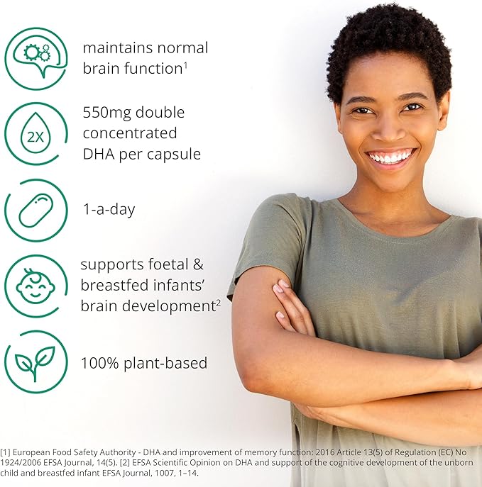 DHA Supplements (30) | Double Concentrate Omega 3 DHA 550mg PER Capsule - 1 a Day| Brain & Eye Health | Vegan DHA - Omega 3 Algae Oil | Sustainable DHA Capsules