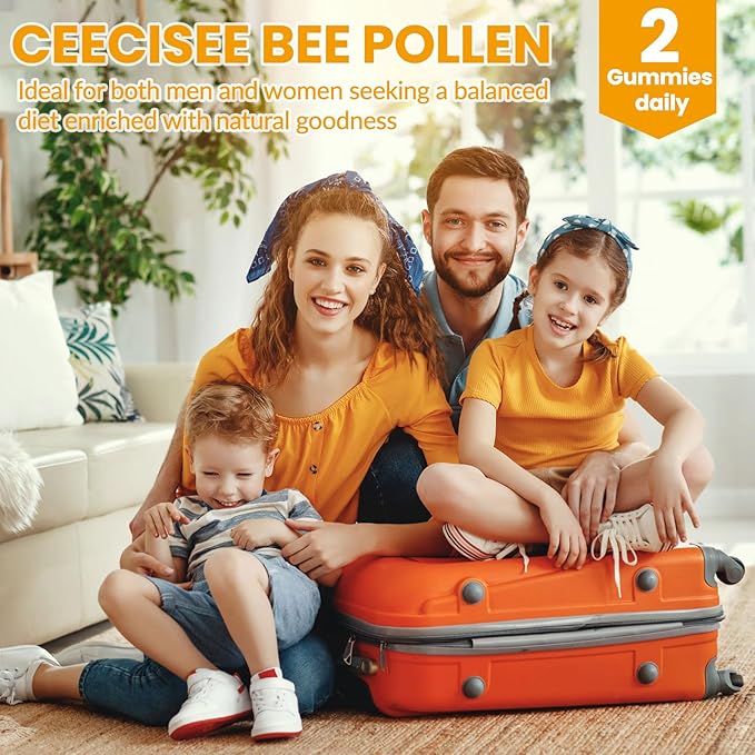 Bee Pollen Gummies with 1000mg Bee Pollen,300mg Royal Jelly,300mg Propolis,Calcium and Vitamin B6,C for People’s Skin,Immune,Energy,Honey Flavor (60 Count)