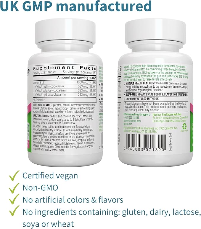 Vegan Omega-3 + Super B12-Complex 1000mcg Vegan Bundle, Sustainable EPA & DHA Algae Oil 1340mg + High Absorption Sublingual Vitamin B12 With Methylcobalamin, Adenosylcobalamin & Hydroxocobalamin, by I