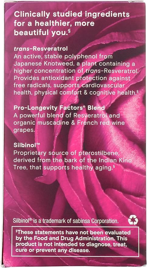 Reserveage Beauty, Resveratrol 500 mg with Pterostilbene, Antioxidant Supplement for Immune Support & Heart Health, Supports Healthy Aging, Paleo, Keto, 60 Capsules (60 Servings)