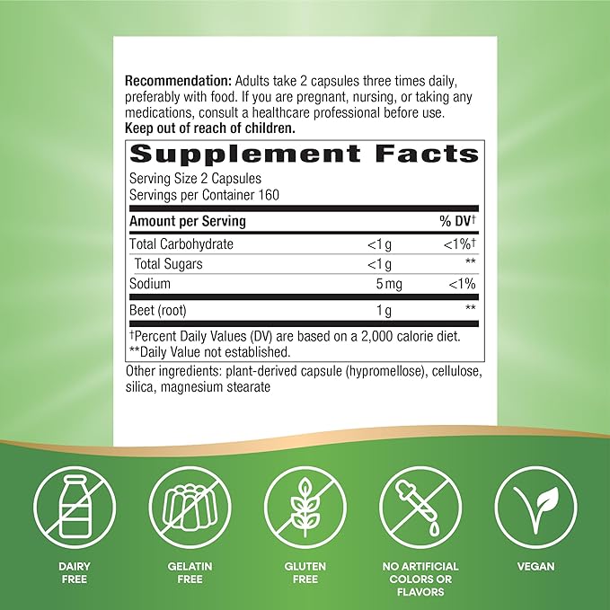 Nature's Way Beet Root, Supports Antioxidant Pathways*, Helps Neutralize Free Radicals*, 1,000 mg per 2-Capsule Serving, Vegan, 320 Capsules (Packaging May Vary)