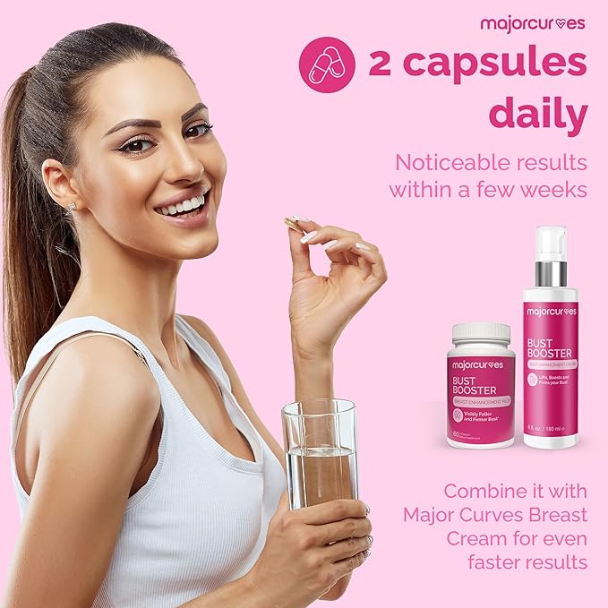 Bust Booster Breast Enhancement Pills – Natural Supplement for Breast Growth, Firmness, Fuller Shape, Curvier Bust, Rounder Cleavage, Volume Boost – Made in USA