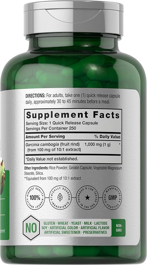 Horbaach Garcinia Cambogia Extract Pills | 1000mg | 250 Capsules | Herbal Extract Supplement | Non-GMO, Gluten Free