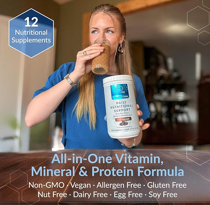 Equilife Daily Nutritional Support, All-in-one Multivitamin Meal Replacement, Pure Chocolate Flavor, with 15g Plant Protein, Supports Energy, Mood, Gut, and Skin Health (14 Servings Tub)