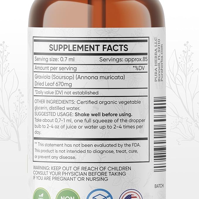 Organic Soursop Extract – Graviola Drops – Soursop Bitters Liquid – Soursop Tincture – Herbal Soursop Liquid Supplement – 2 fl oz