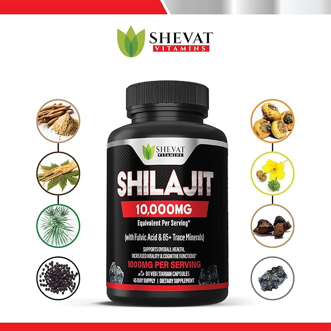 Shilajit Capsules 22000mg and 85+ Trace Minerals for Energy &Immune Support-Organic shilajit for Men & Women Non-GMO Shilajit Pills for Men, Made in USA (Packaging May Vary)