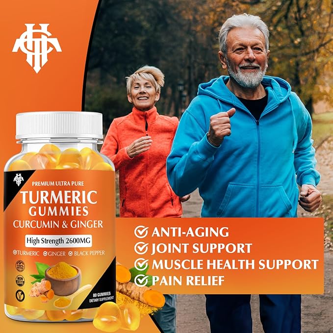 Turmeric Curcumin Gummies (1 Pack) - Turmeric Curcumin Supplements with Ginger & Black Pepper Gummies for Immune Muscle Support Healthy Skin - Vegan, Gluten Free, Low Sugar - for Adults