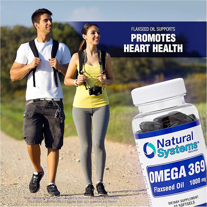 Omega 369 1000 mg 100 Softgels by Natural Systems - Triple Omega 3 6 9 Flax Seed Oil Supplements Capsules -with Essential Fatty Acids - Support Heart and Circulatory Health*