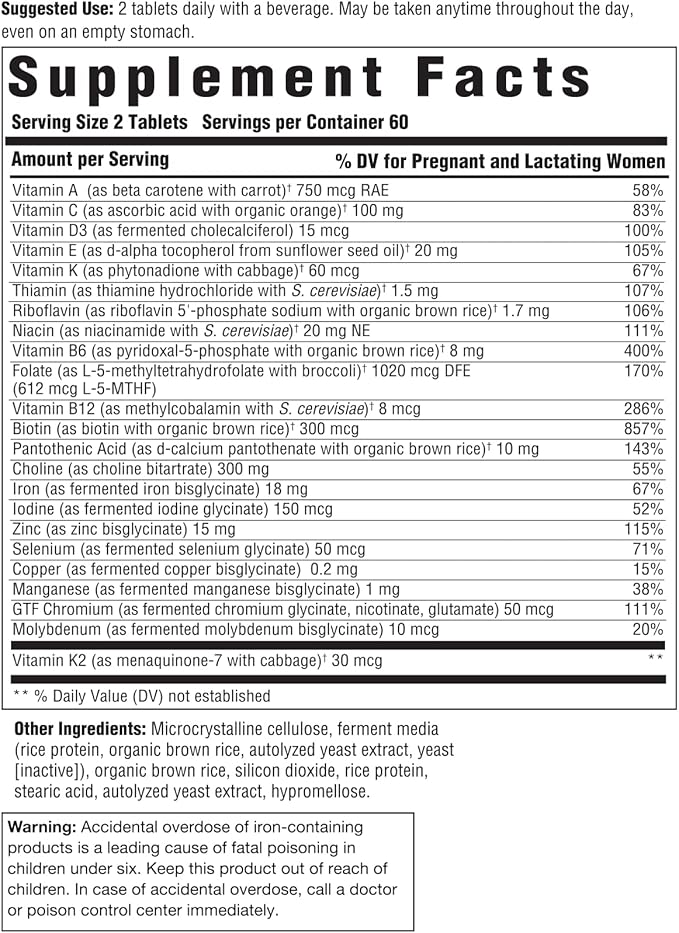 INNATE Response Formulas Baby & Me Multivitamin - Prenatal and Postnatal Vitamin with Folate, Choline, and Vitamins B12 and D3 - Vegetarian, Non-GMO, and Gluten-Free - 120 Tablets (60 Servings)