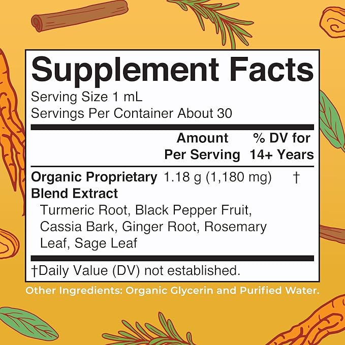 MaryRuth Organics USDA Turmeric Gold Liquid Drops | Herbal Blend | Turmeric Curcumin | Black Pepper | Cassia Cinnamon Bark | Ginger Root | Immune Support | Non-GMO Project Verified | Vegan | 1oz