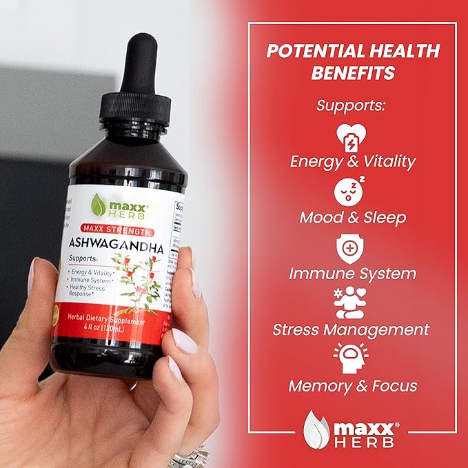 Maxx Herb Ashwagandha Extract – Max Strength Liquid Tincture Absorbs Better Than Capsules or Powder - for Stamina, Memory, and Immune Support – 4 Bottles, 4 Oz Each (240 Servings)