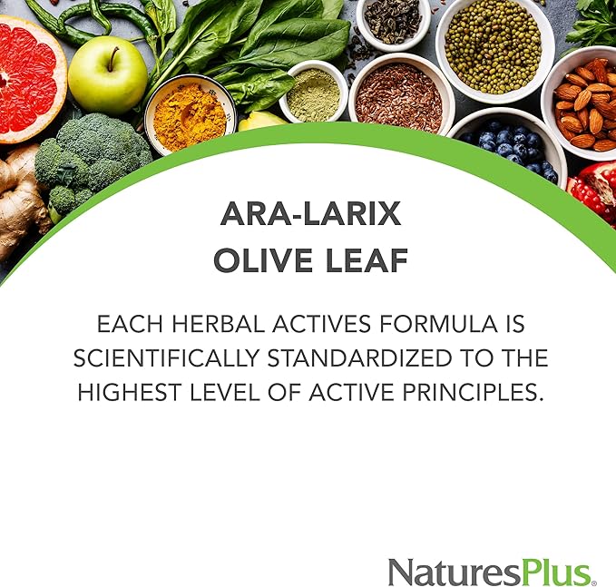 NaturesPlus Herbal Actives ARA Larix Olive Leaf - 30 Tablets - Immune Support Supplement, Extended Release Botanical Complex - Vegetarian, Gluten Free - 30 Servings