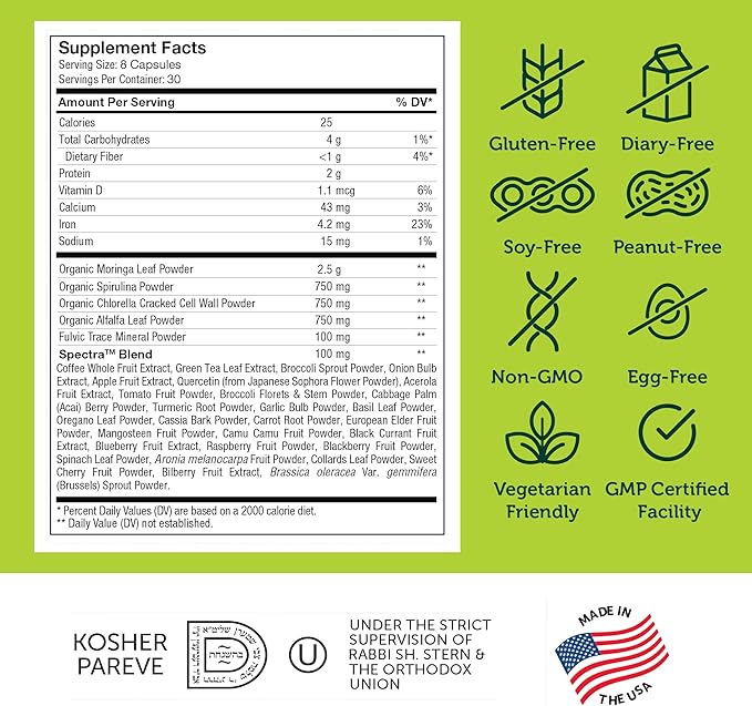 Zahler Core Greens, Superfood Greens Capsules, Super Greens with Spirulina, Chlorella, Spectra Blend and More, Kosher, 240 Capsule (240 Capsules)