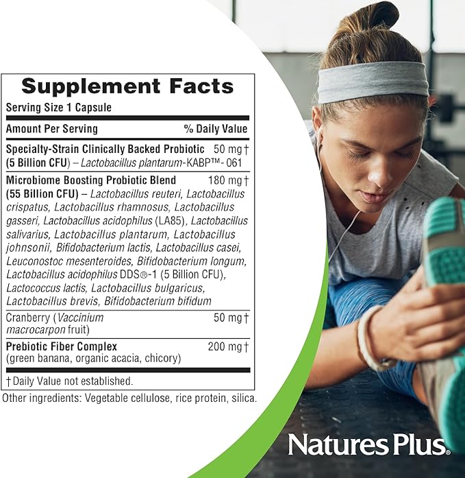 Natures Plus GI Natural Probiotic Women - 30 Capsules, Pack of 2 - Digestive & Immune Support, Urinary Tract Health - Includes Cranberry - Gluten Free - 60 Total Servings