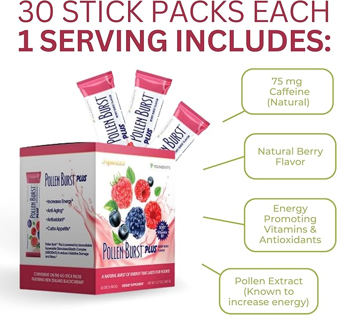 Youngevity Pollen Burst Energy Drink - Strawberry Acai 30 Count Box