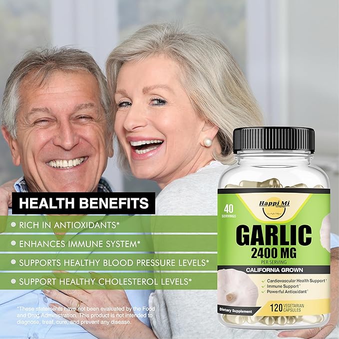 Garlic Capsules 2400mg - Made with Organic Garlic Bulbs, California US Grown - Natural Immune Support Supplement 40 Day Supply