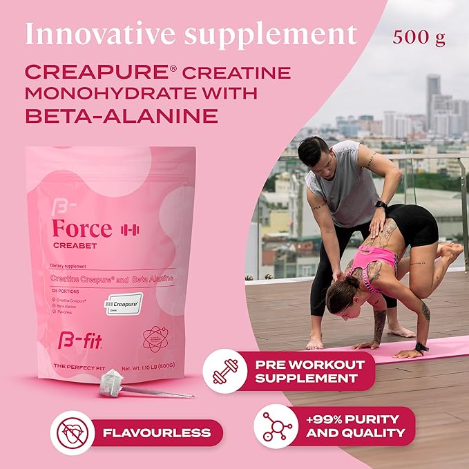Creabet Creatine Monohydrate for Women - Creapure - Creatine Monohydrate Powder with Beta-Alanine 500g - Pre Workout Supplement - 125 Servings +4 Months Supply - Unflavored