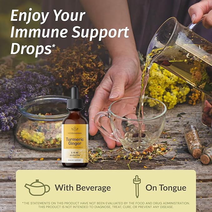 HERBAMAMA Turmeric Ginger and Goldenseal Kit - Bundle of Turmeric Ginger Tincture 2 fl oz and 700 mg Goldenseal Root Capsules - Vegan, Non GMO, Sugar & Alcohol-Free - 2 Pack