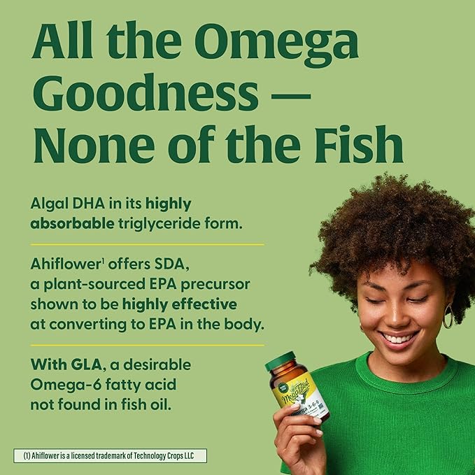 MegaFood Vegan Omega 3 6 9 - Burp-Less Supplement - 600 mg Plant-Based Omega-3 & 150 mg DHA Per Serving - Heart, Brain, Vision & Joint Support - Fish Oil Alternative - 60 Capsules, 30 Servings