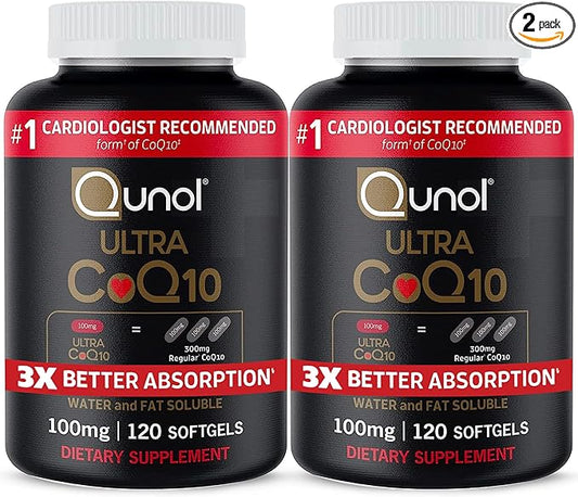 Qunol Ultra CoQ10 100mg Softgels- 3x Better Absorption, Antioxidant for Heart Health & Energy Production, Coenzyme Q10 Vitamins and Supplements, 8 Month Supply, 120 Count (Pack of 2)