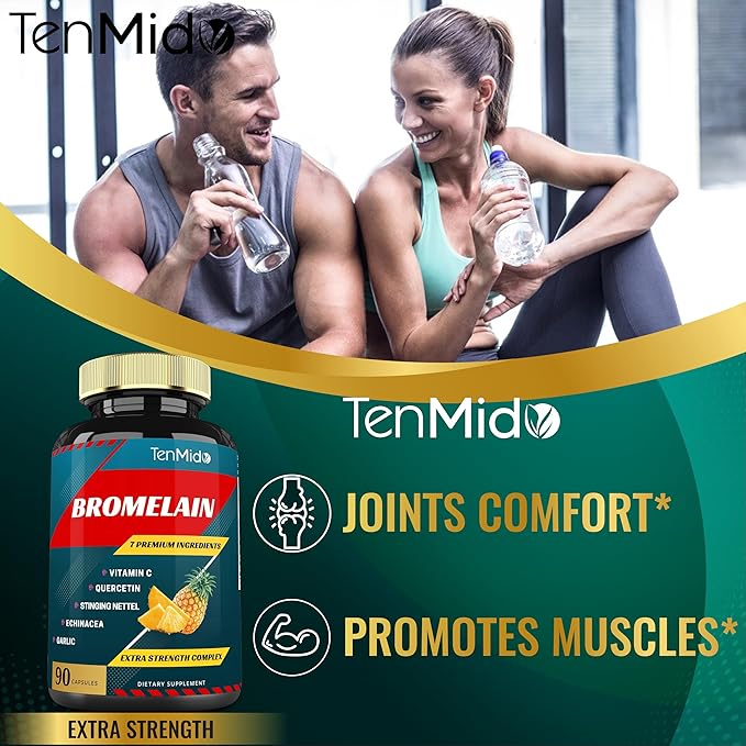 Bromelain Extract Capsules, Proteolytic Enzymes & VitC, Quercetin, Echinacea, Garlic, Pepper - Supports Digestion Health, Nutrient Absorption - 90caps, 3Months Supply