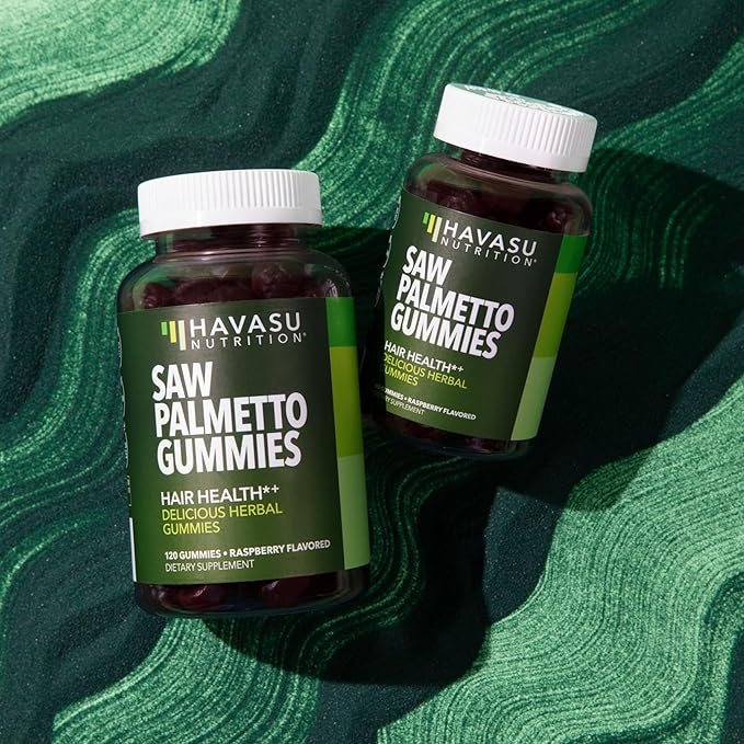 Saw Palmetto for Men Gummies - DHT Blocker Supplement for Hair Health and Male Patterned Balding - 120 Count - Supports Scalp and Prostate Wellness - Raspberry Flavor - Vegan, Non-GMO, 2 Month Supply