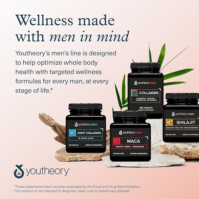 Youtheory Men's Collagen - 5,000 mg Collagen - Daily Supplement for Men - for Hair & Skin Support* - Gluten, Soy & Dairy Free - 290 Tablets