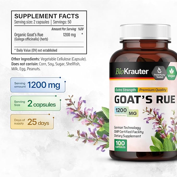 BIO KRAUTER Goats Rue Lactation Support Capsules 1200 mg - 100 Count - Goats Rue Capsules - Natural Breastfeeding Supplements