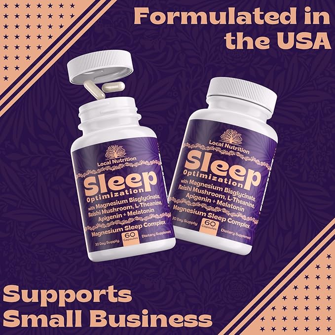 Natural Sleep Aid with Magnesium Glycinate 500mg Reishi Mushroom 350mg L-Theanine 300mg Apigenin 50mg Melatonin 3mg - Magnesium Sleep Supplement for Deep Sleep, Sleep Support - 60 Capsules Made in USA
