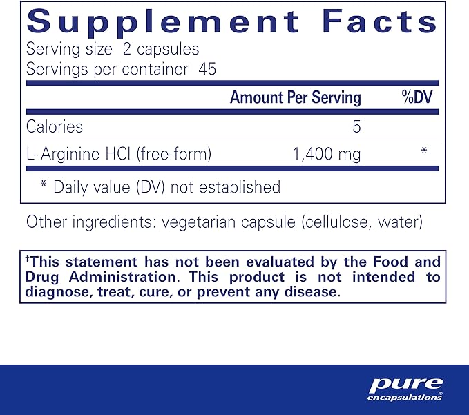 Pure Encapsulations L-Arginine - 1,400 mg - Support Nitric Oxide Production - Heart Health & Blood Flow - Gluten Free & Non-GMO - 90 Capsules
