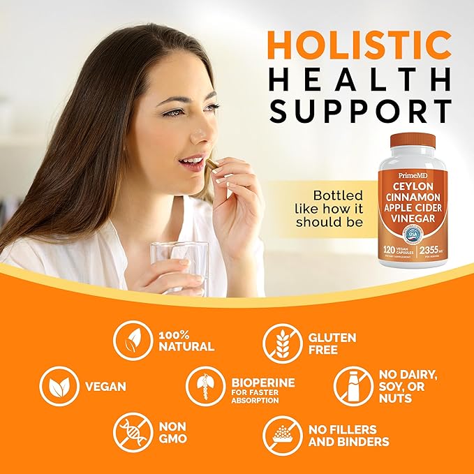 5-in-1 Ceylon Cinnamon Capsules 2355mg - Ceylon Cinnamon and Apple Cider Vinegar with Turmeric, Panax Ginseng, Cinnamon, and Bioperine, 120 ct
