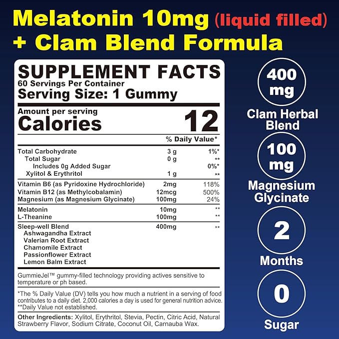 Sugar Free Melatonin Gummies 10mg 20mg with Magnesium Glycinate for Adults, L-Theanine, Ashwagandha, B6, Methyl b12, Lemon Balm & Chamomile, Supports Deep Relaxation,Drug Free, Strawberry- 60 Day