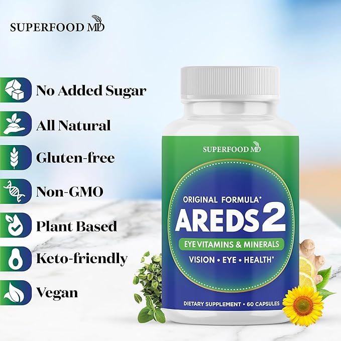 AREDS 2 Eye Vitamin & Mineral Supplement, Contains Lutein, Vitamin C, Zeaxanthin, Zinc & Vitamin E, with Added Copper - 60 Count