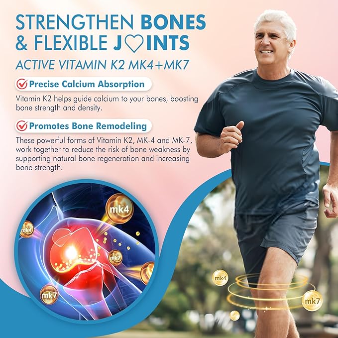 Vitamin K2 Gummies MK-7 200 mcg & MK-4 500 mcg for Women & Men Sugar Free, Perfect 2-IN-1 Full Spectrum Vitamin K2 Supplement for Bone, Promotes Calcium Absorption, Brain, Teeth, Immune, Pack of 2