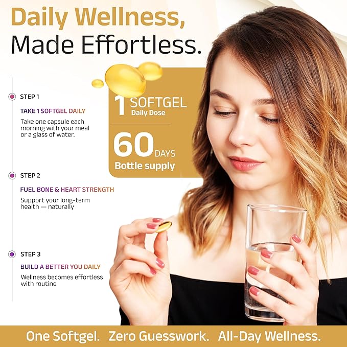 Vitamin D3 5,000 IU + Vitamin K2 (MK-7) 110 mcg Softgels – with Coconut Oil for Enhanced Absorption | Non-GMO, Easy-to-Swallow | Supports Bone and Immune Health | 60 Count
