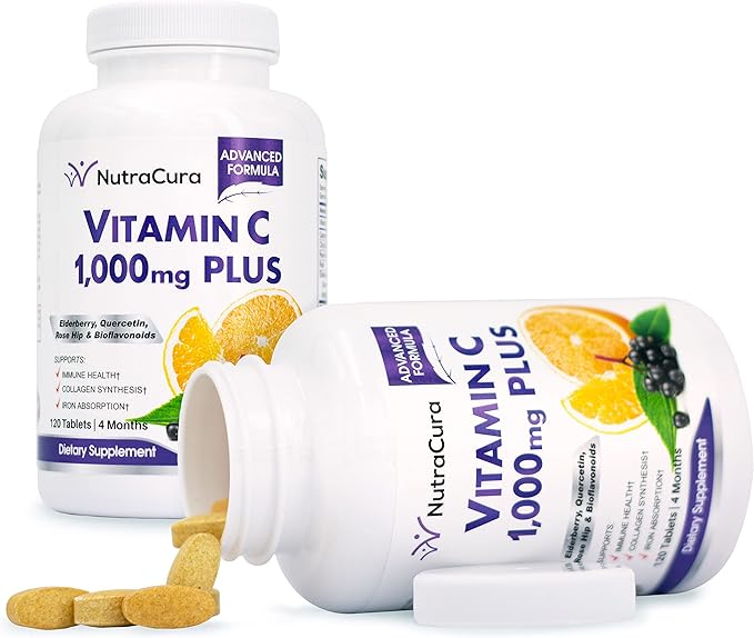 Immunity Vitamin C 1000mg with Elderberry, Quercetin, Bioflavonoids, Rose Hips, Rutin - 4 Months Supply, 120 Tablets - Immune System Support