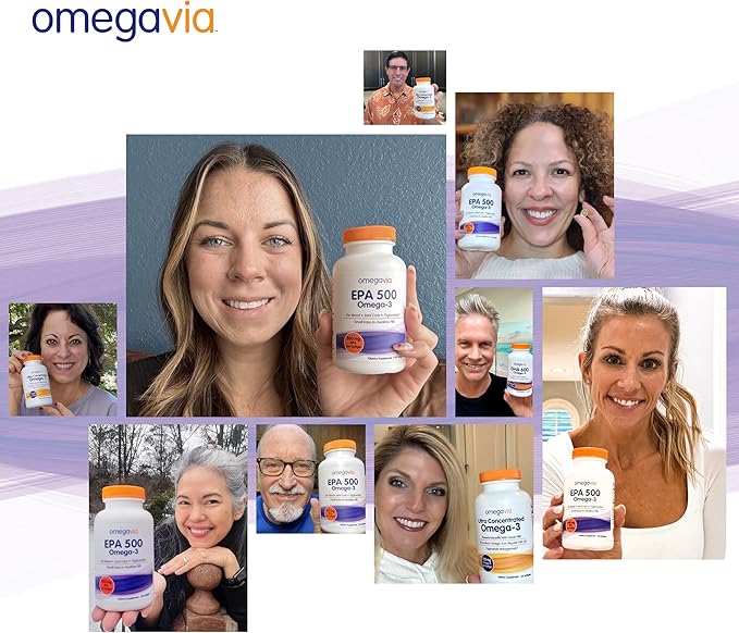 OmegaVia EPA 500, Purified Omega-3 Fish Oil Supplement, 500 mg EPA in Triglyceride Form, Burpless Fish Oil, Non-GMO, Gluten-Free, IFOS 5-Star, 120 Softgels