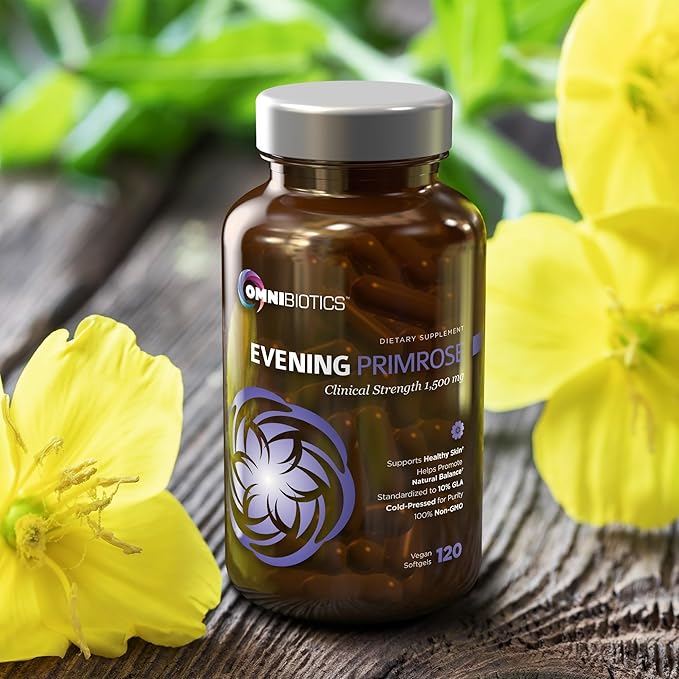 Organic Evening Primrose Oil for Women, Clinical Strength 1500mg per Capsule - 10% GLA, Cold-Pressed, Non-GMO, Hormone Balance for Women, Aceite De Onagra Organico - 120 Vegan Softgel Capsules