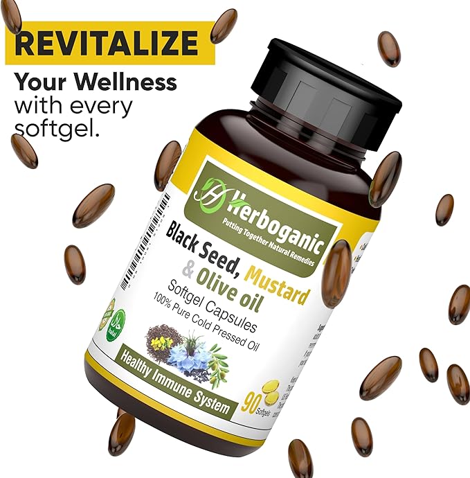 Black Seed, Mustard and Olive Softgels Capsules - 90 - Count - Blended with Other Herbal Products-Supports Overall Health welness and Immunity.