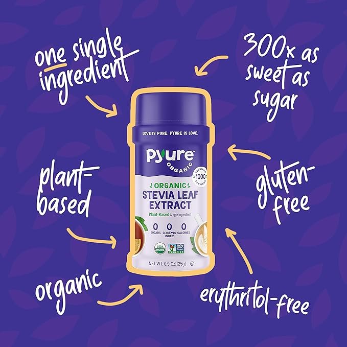 Pyure Organic Stevia Sweetener Extract Powder- 100% Stevia Leaf Extract, No Fillers, 300x Sweeter Than Sugar, 1,000 Servings
